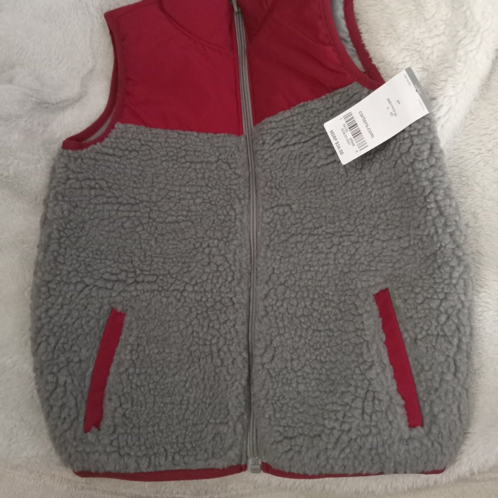 Carter's Boys Gray Fleece Vest with Maroon Accents